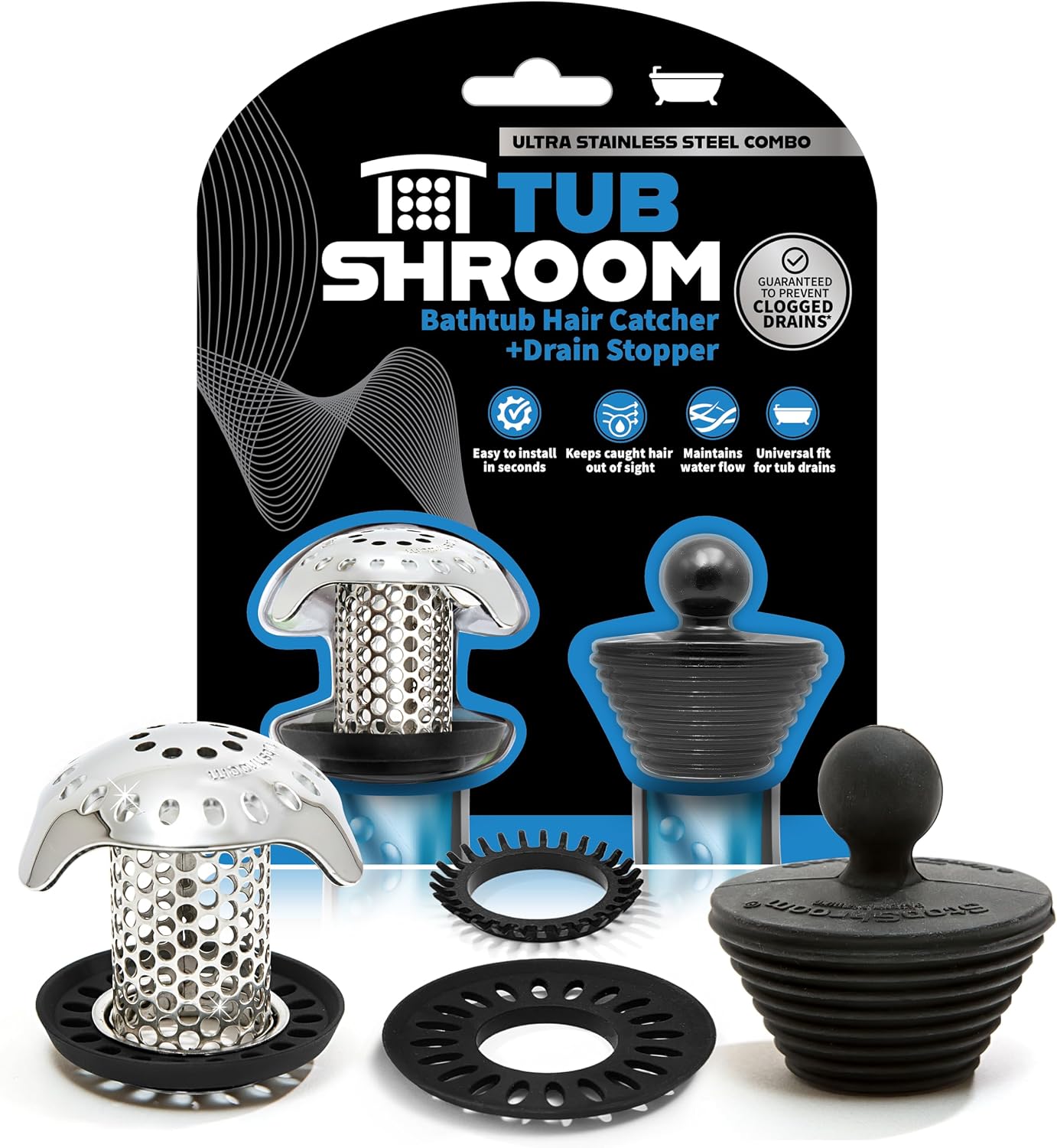 TubShroom Ultra Drain Protector, Stainless Combo