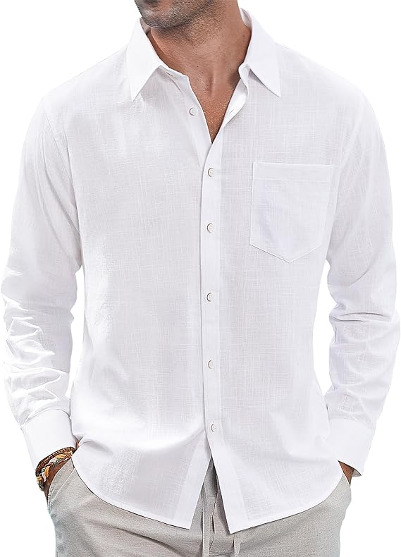 J.VER Men’s Long Sleeve Linen-Blend Button-Down Shirt