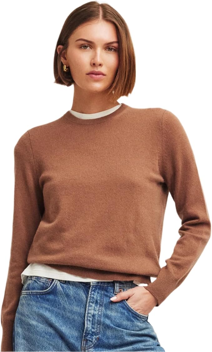 NAADAM Women’s Original Cashmere Crewneck Sweater, Toffee Brown, X-Small