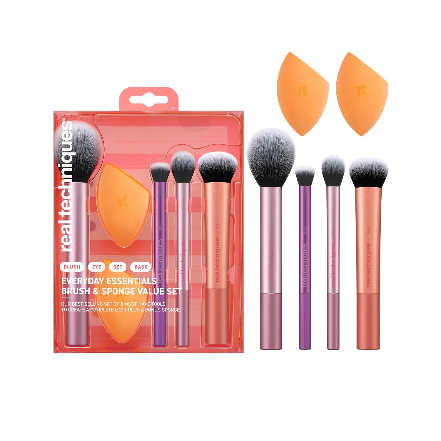 Real Techniques Everyday Essentials Makeup Brush & Sponge Set, 6-Piece